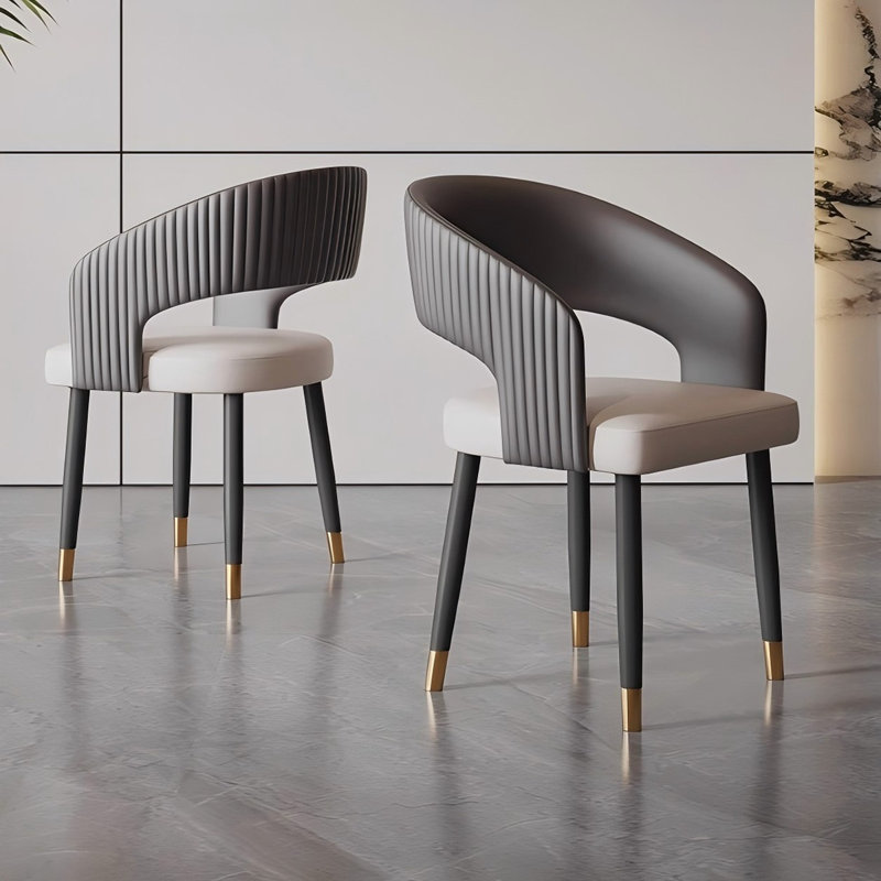 19.69"Gray Nappa Leather Solid Wood Dining Chairs, Gray, Gray