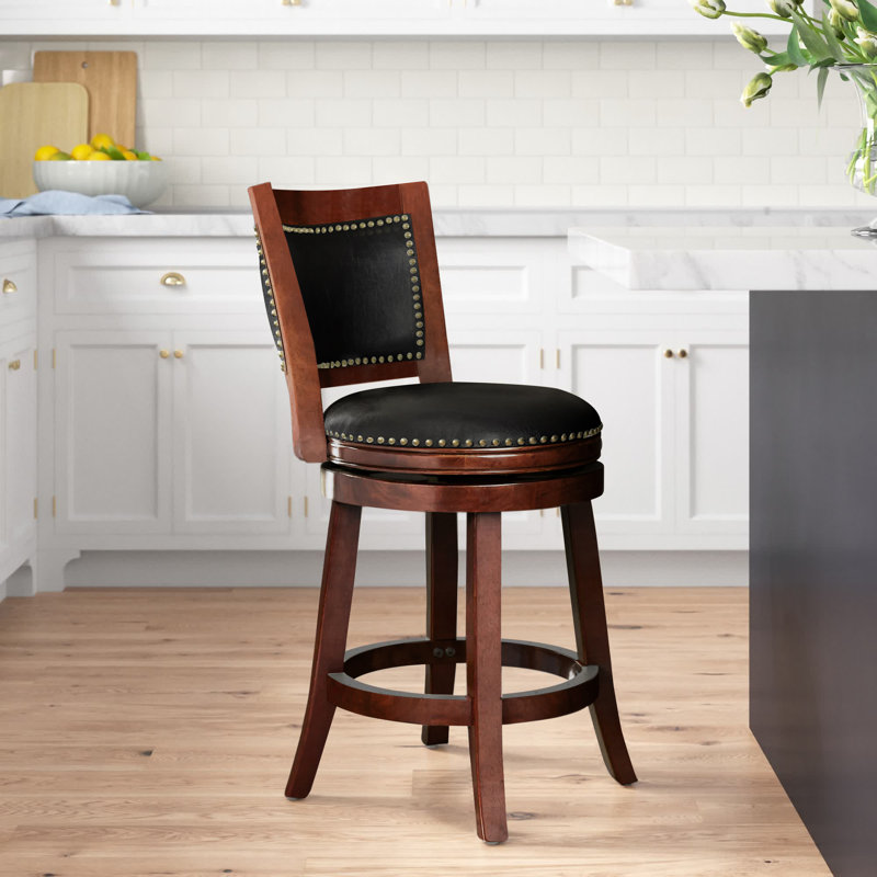 Coriyah Swivel Upholstered Counter Stool with Solid Wood Frame, Cherry, Bar Stool (30.75” Seat Height)