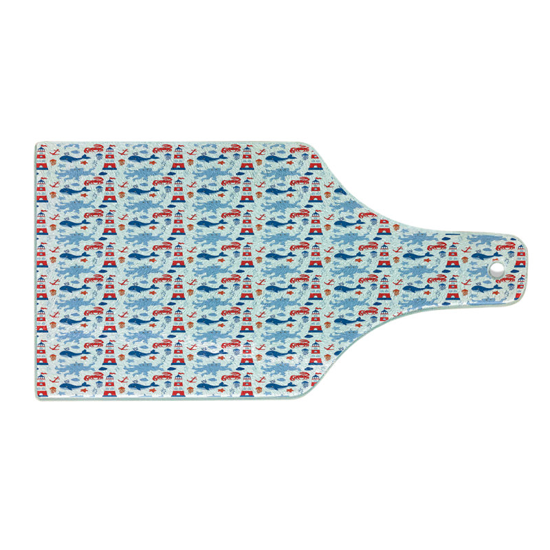 Ambesonne Lighthouse Tempered Glass Cutting Board Animal Pattern Shell Blue Red White