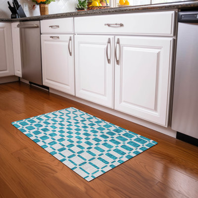 Tapis bleu sarcelle lavable à la machine Premium Prisco