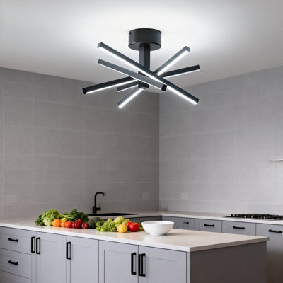 Modern Led Ceiling Light, Dimmable Black Geometric Starburst Ceiling Lamp For Living Room, Bedroom, Kitchen And Hallways 12 Inch 4 Lights