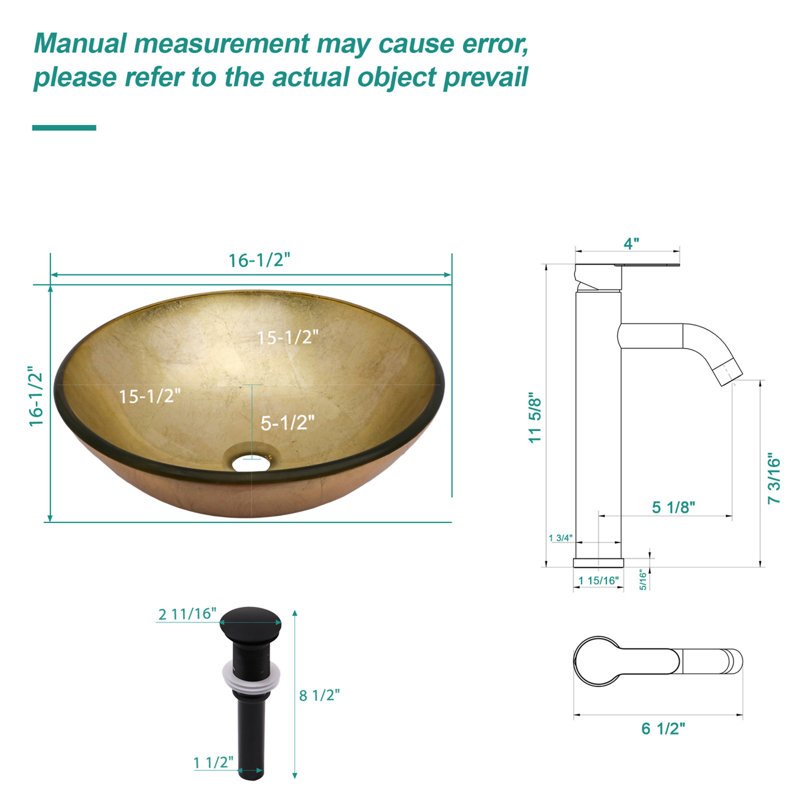 Lavabo de salle de bain vasque en verre trempé avec robinet noir et bonde escamotable, Argent argent, Doré