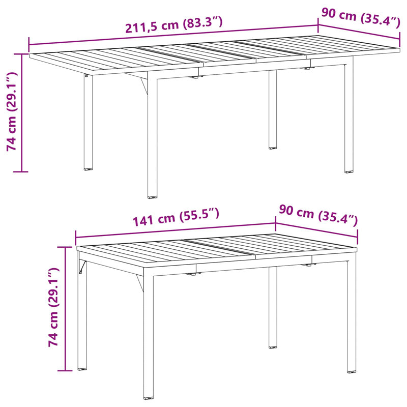 Patio Dining Set with, 74 cm H x 211.5 cm W x 90 cm D, 11, 10