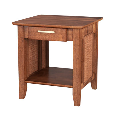 Red Barrel Studio® Boho Style Nightstand 3-tier Sofa Side End Table W/ Drawer & Shelf Walnut