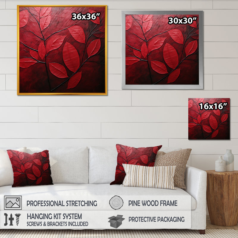 Feuilles de cerisier I sur toile, H 24 po x l 24 po x P 1 po, Cadre naturel flottant