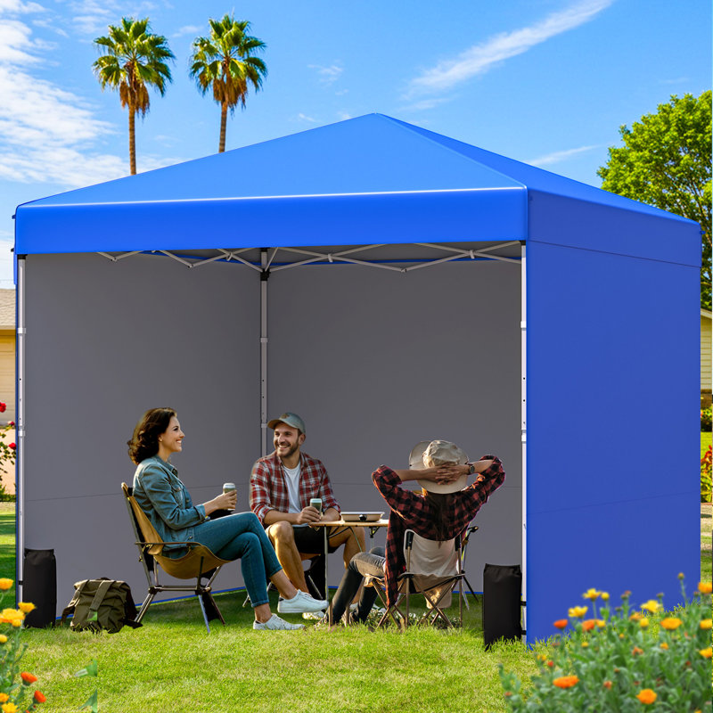 10' X 10' Pop Up Canopy Tent With 3 Sidewalls, Easy Outdoor Sun Shade, Portable Shelter Gazebo For Events, Parties And Camping (blue)