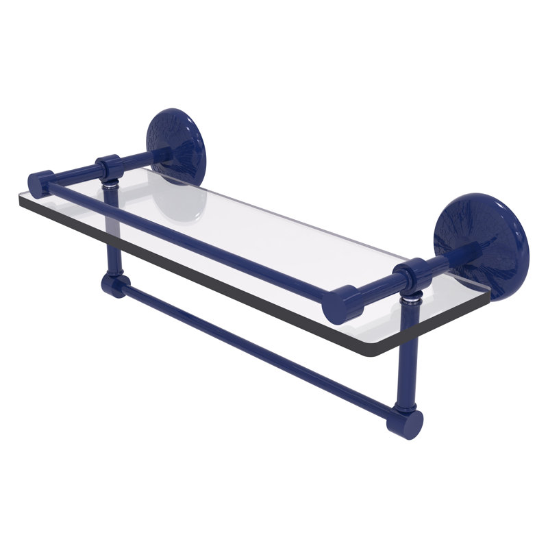 Tablette en verre avec barre à serviettes Inch Gallery, H 5 po x l 16 po x P 5 po, Bleu méditerranéen