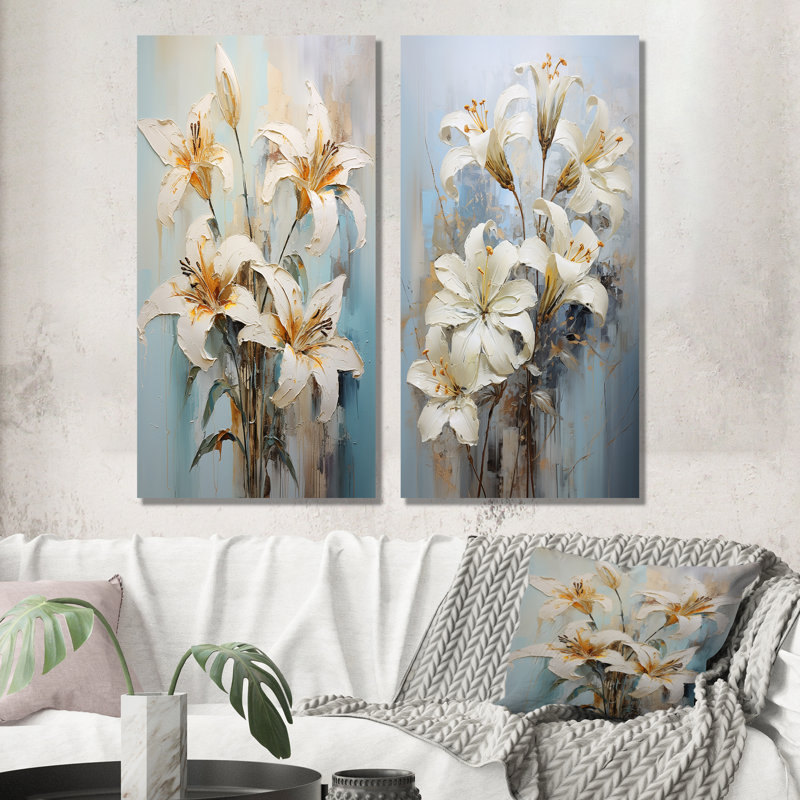 Dreamy Serenade of Lilies - ensemble de 2 reproductions d'art mural lys, Toile tendue, H 28 po x l 25 po