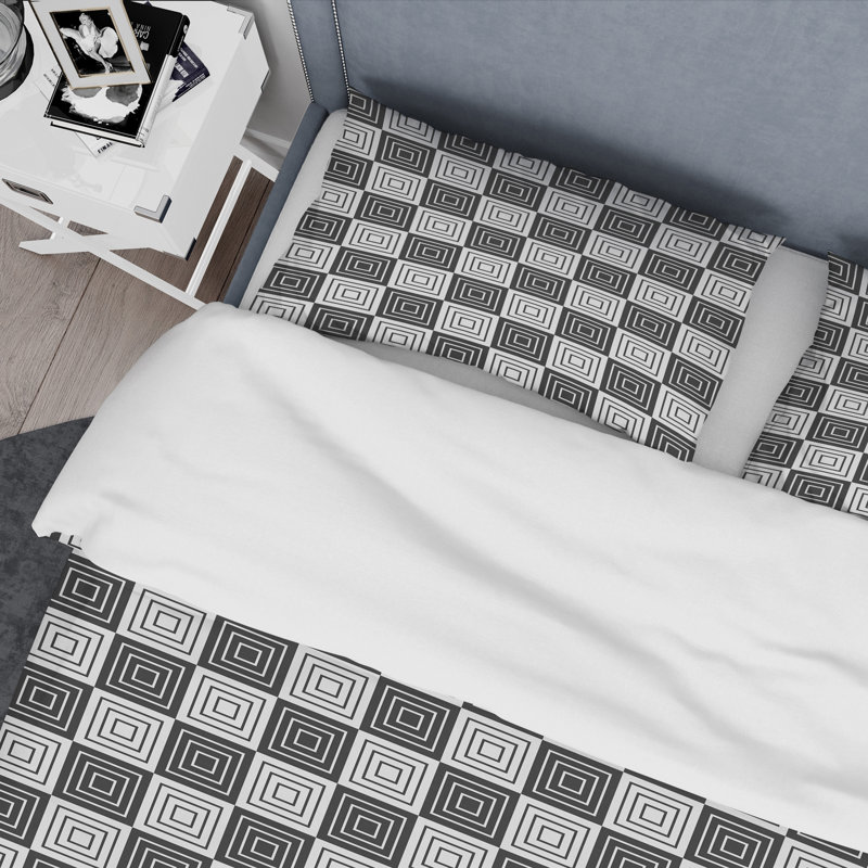 Ensemble de housse de couette monochrome Mid-Century, Housse de couette double / grand et 2 taies décor