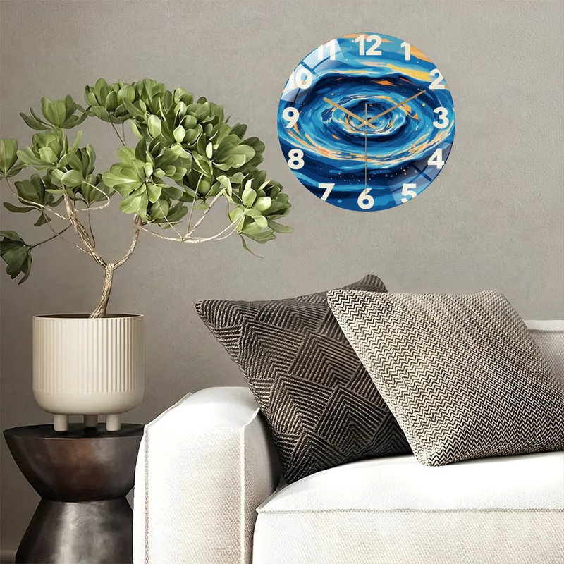 Horloge murale silencieuse en verre trempé de 30 cm, « Horloge spirale galaxie », sans tic-tac, fonctionne avec des piles AA (non incluses), décoration artistique pour la maison
