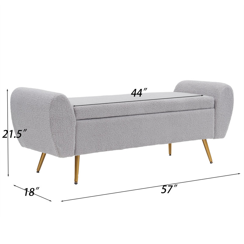 Elianna 55" Storage Bench End of Bed Ottoman for King Size Bed, Gray Teddy