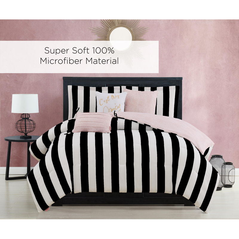 Black and White Striped Full Microfiber Reversible Bedding Set