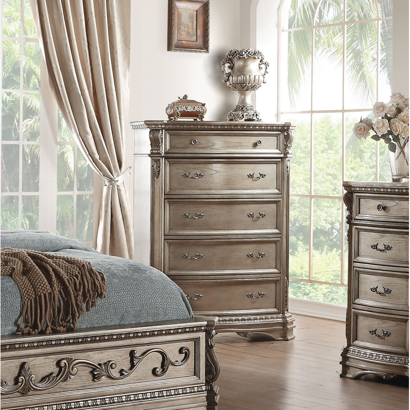 Commode 5 tiroirs Midville, Champagne antique