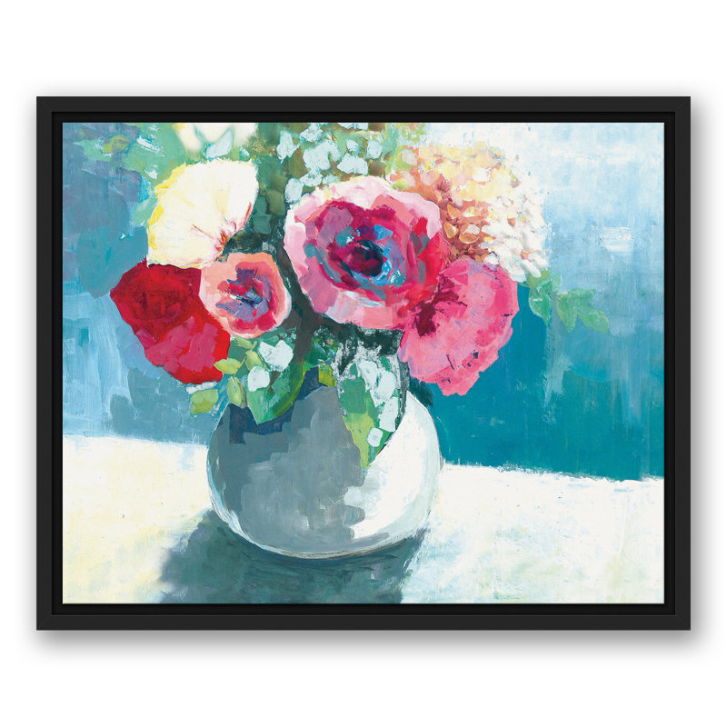 «Blue and Pink Flowers», reproduction sur toile, H 16 po x l 20 po, Cadre noir