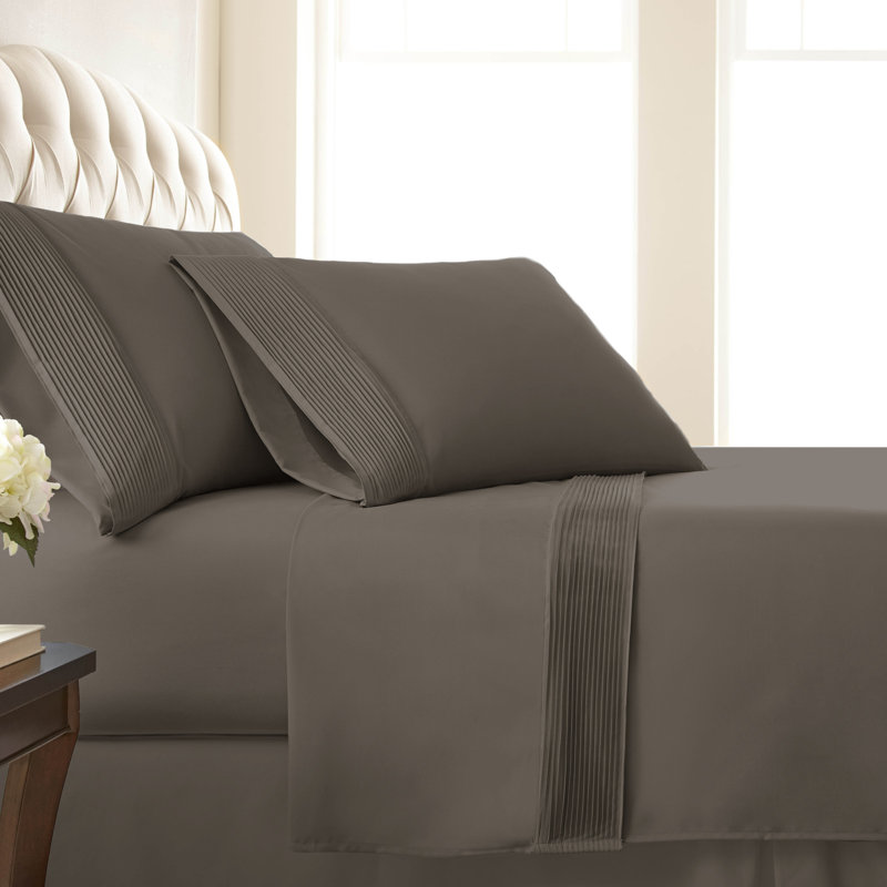 Southshore Fine Linens Vilano Extra Deep Pocket Pleated Sheet Set, Double-Brushed Microfiber 21-Inch Deep Pocket Sheets with Pleated Hem, 1 Pillowcase, Twin, Dark Taupe