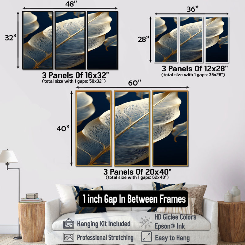 Ensemble de salon mural Laken - Leaves, Cadre flottant noir, H 28 po x l 36 po x P 1 po