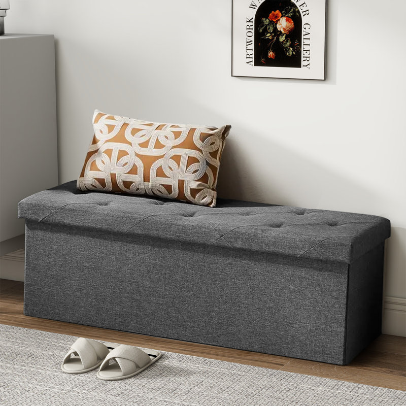 Foldable Storage Ottoman For Bedroom End Of Bed, Large Ottoman Bench Foot Rest Stool For Entryway Living Room