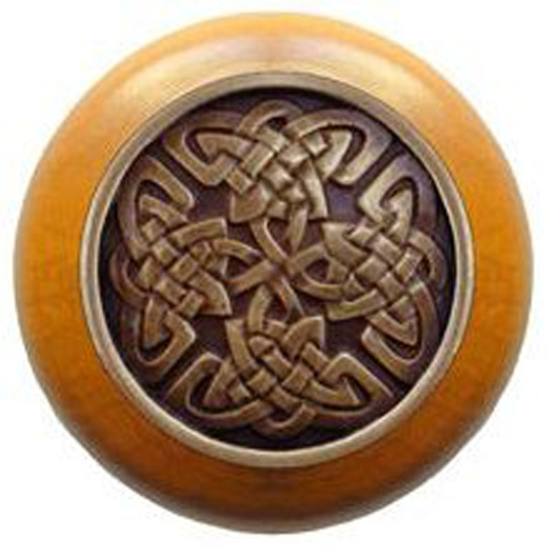 Jewel Mushroom Knob, Antique Brass Maple Wood