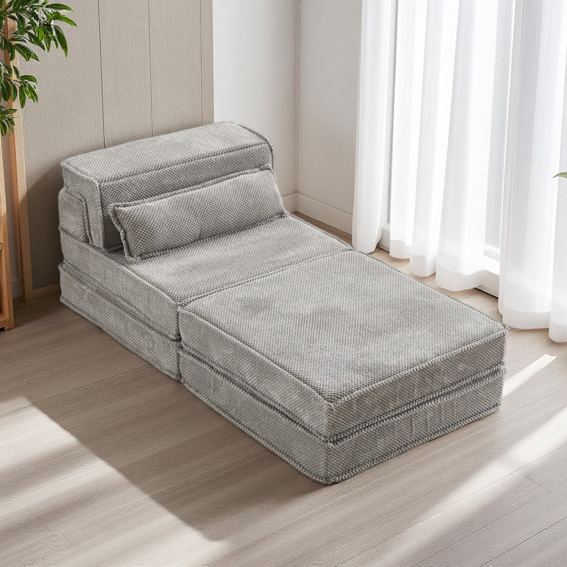 Canapé à compression Mahjong, canapé-lit convertible au sol, canapé modulaire modulaire désossé DIY, aucun assemblage requis, tissu polaire circulaire, siège simple surdimensionné avec 1 coussin et 1 repose-pieds