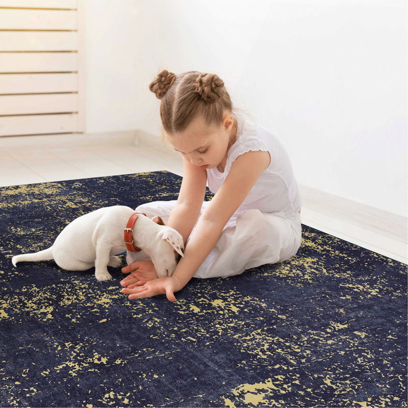 Tapis noir lavable (noir et doré), Rectangle 9 pi x 12 pi