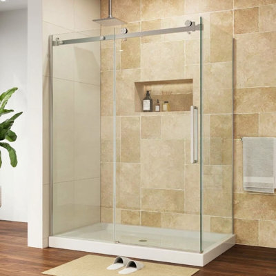 Cabine de douche rectangulaire sans cadre en nickel brossé l 60 po x P 34,5 po x H 76 po