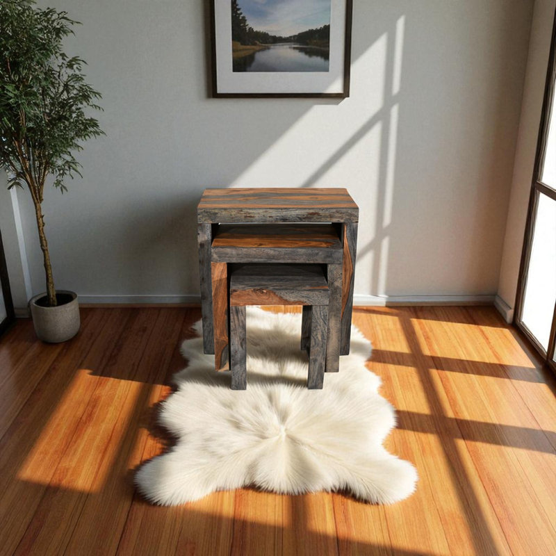 Goa Cube Solid Wood Trestle Nesting Tables