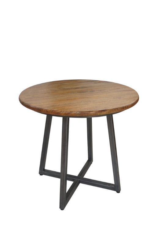 Round Solid Wood Top Metal Base Dining Table