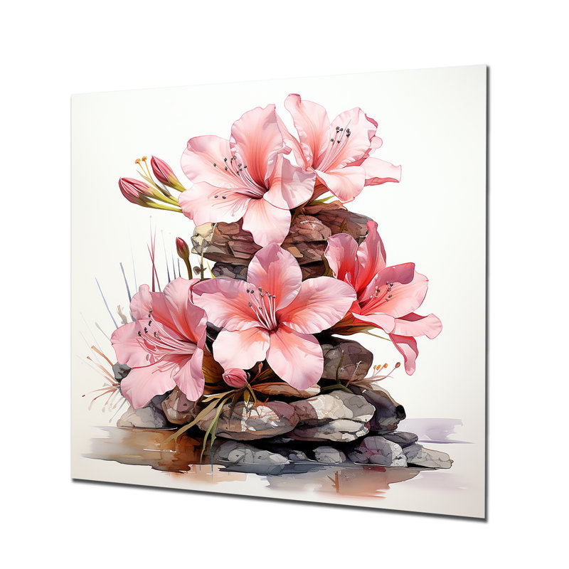 «Pink Zen Blossoms», art mural en métal, H 16 po x l 16 po x P 1 po