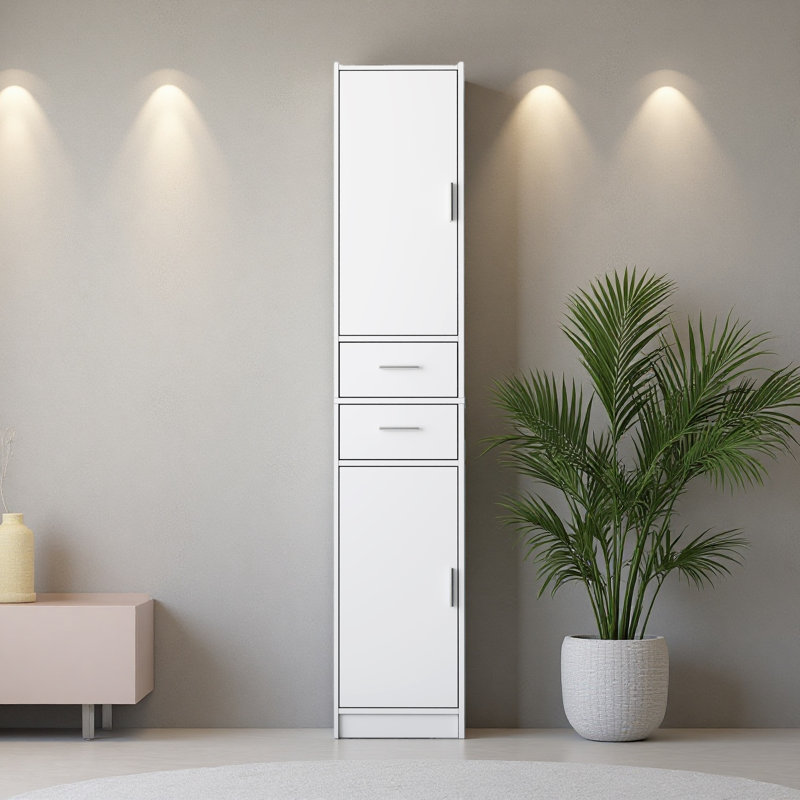 Armoire de rangement pour salle de bain de 70,87 po de hauteur avec 2 portes et 2 tiroirs, unité de rangement étroite, tablettes réglables, armoire de plancher pour salle de bain, salon