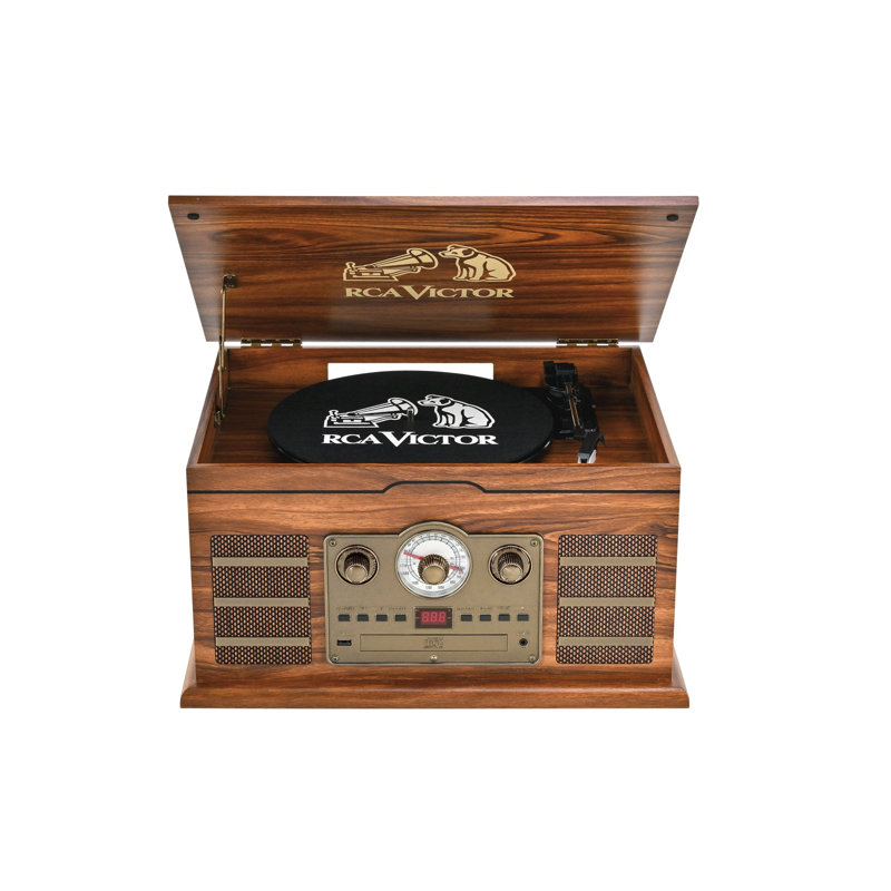 Centre musical 8-en-1 avec flux audio, Noyer