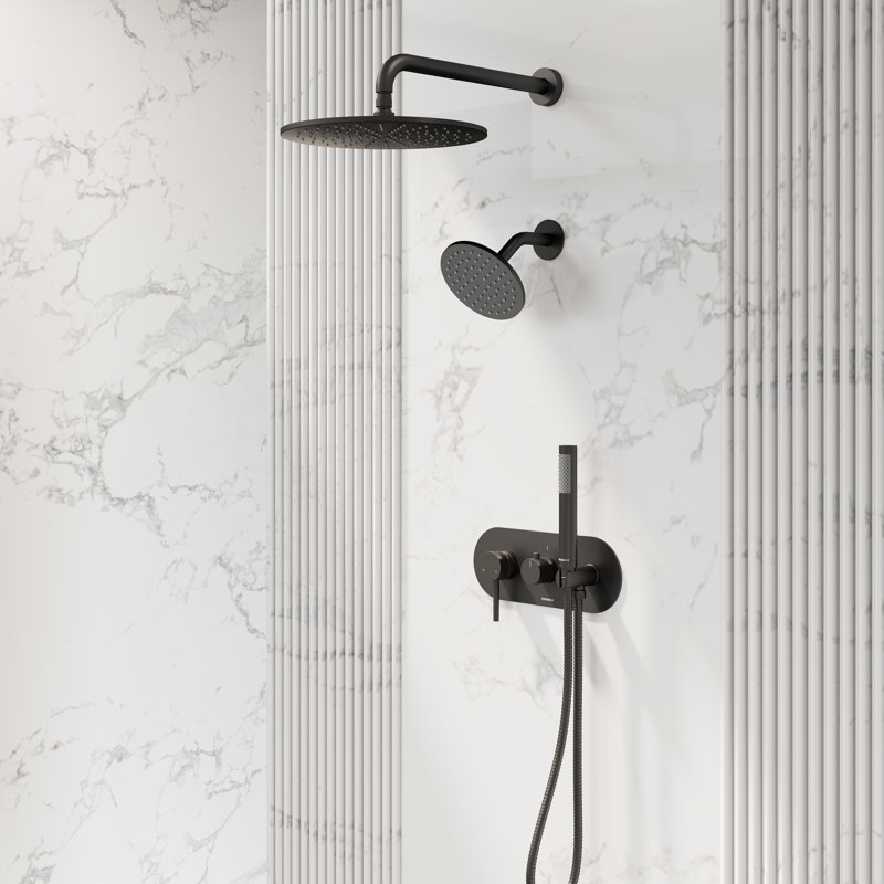 Angelsey 3 Sprayer Shower System Black, 12" & 6" Dual Shower Head with Handshower Faucet Set, Pressure Balance Valve Included, Bathroom Shower Fixtures