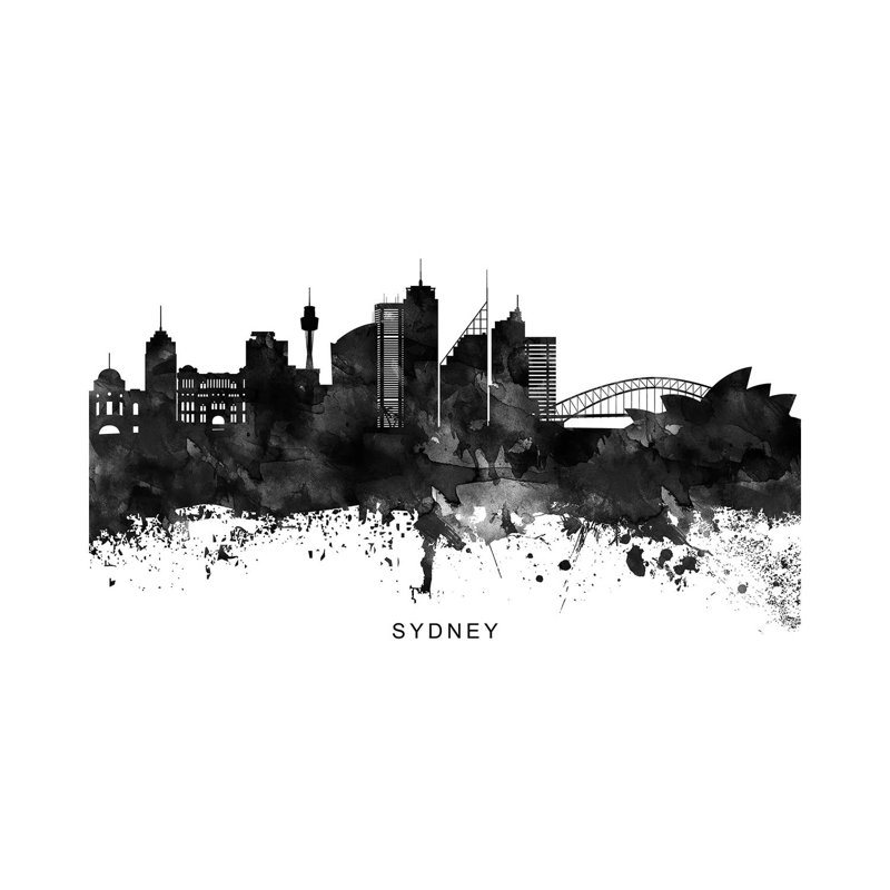 Sydney Skyline Black & White by WallDecorAddict - Wrapped Canvas Print, 20.32cm H x 30.48cm W x 1.905cm D