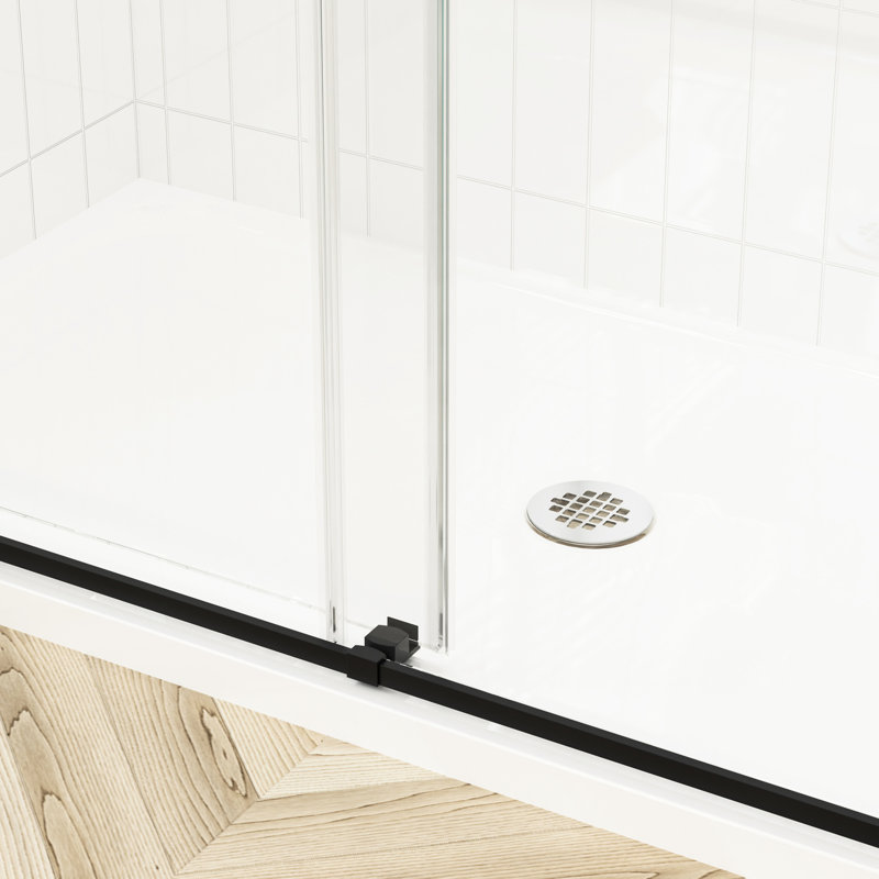 Porte de douche noire matte avec joints d'étanchéité - 56 à 60 po Largeur réglable x 76 H 10 mm en verre épais et confinement contemporain