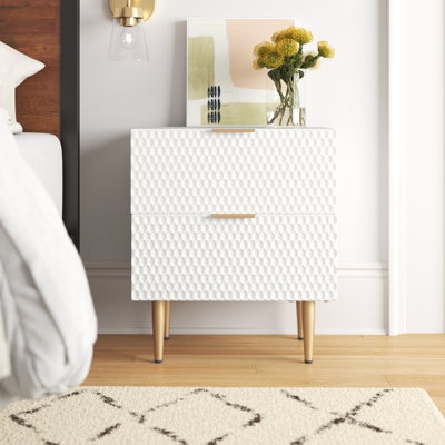 Table de bout Adore Decor Jolie Modern Living, 2 tiroirs avec détails en métal doré, blanc