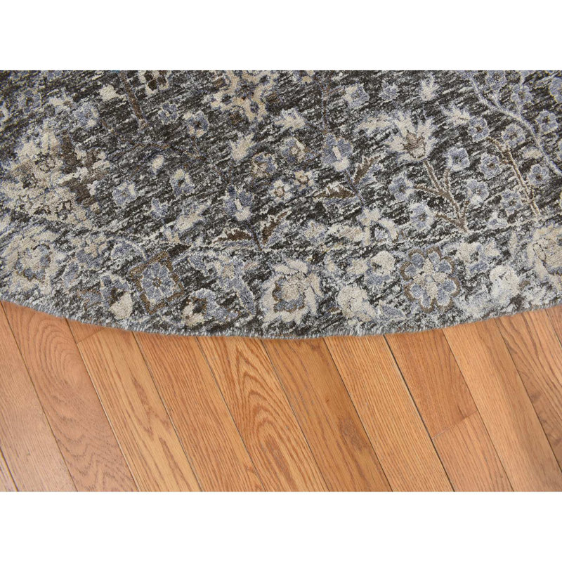 11'9"x11'9" Stone Cypress Tree Silk with Wool Hand Knotted Round Rug 83E2A1327D6F49F1A5634AE357E3EEA1