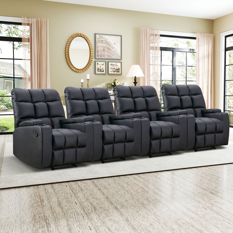 Parerna 33.5" Wide Faux Leather Soft Backrest Manual Release Recliner with Massage & Arm Compartment & Cup Holder