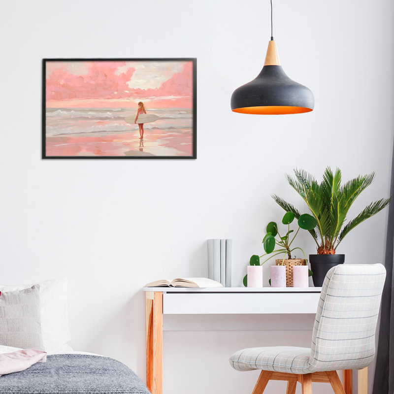 «Pink Sky Surfer», estampe numérique, design par LSR Design Studio, H 12 po x l 18 po, Giclée encadrée noir minuit
