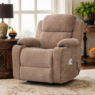 Single-Motor Power Lift to 350 lbs, 8-Point Vibration Massage + Lumbar Heat, USB Port & Dual Cup Holders, Infinite-Position Remote, 39.8" Wide Seat