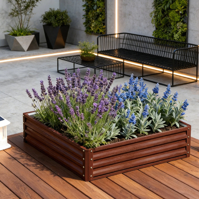 Boîte à fleurs en métal, jardin surélevé galvanisé pour faire pousser des légumes, des fleurs et des herbes, Bois naturel