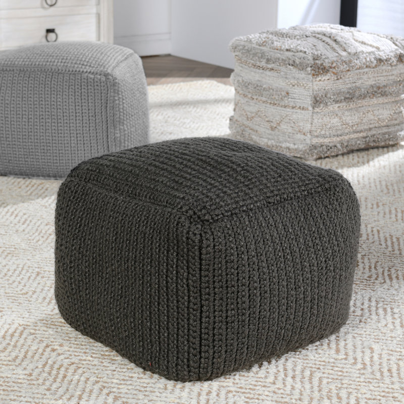 Prism 18" Wide Handwoven Square Pouf, Terra Cotta