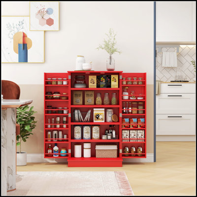 41 Inch Freestanding Kitchen Pantry Storage Cabinet With 12 Door Shelves, Double Doors, And Adjustable Shelving For Maximum Organization