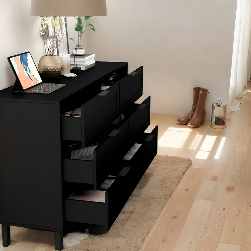Cailan 46.9" Wide 6-Drawers Accent Chest, Black
