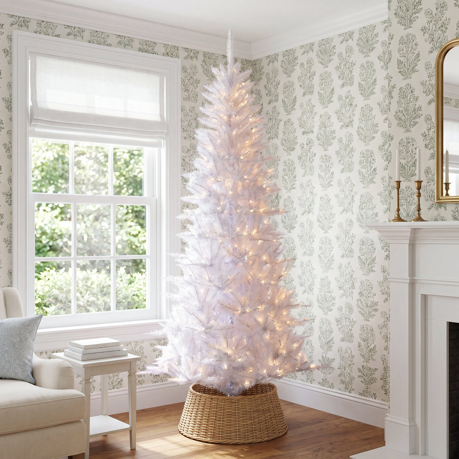 Pre-Lit White Pine Christmas Tree, 7.5' H, White/Clear