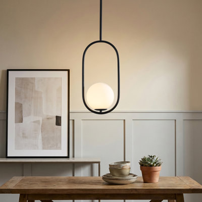 Luminaire suspendu sphérique ovale unique à 1 lumière à intensité variable de 7,87 po pour îlot de cuisine