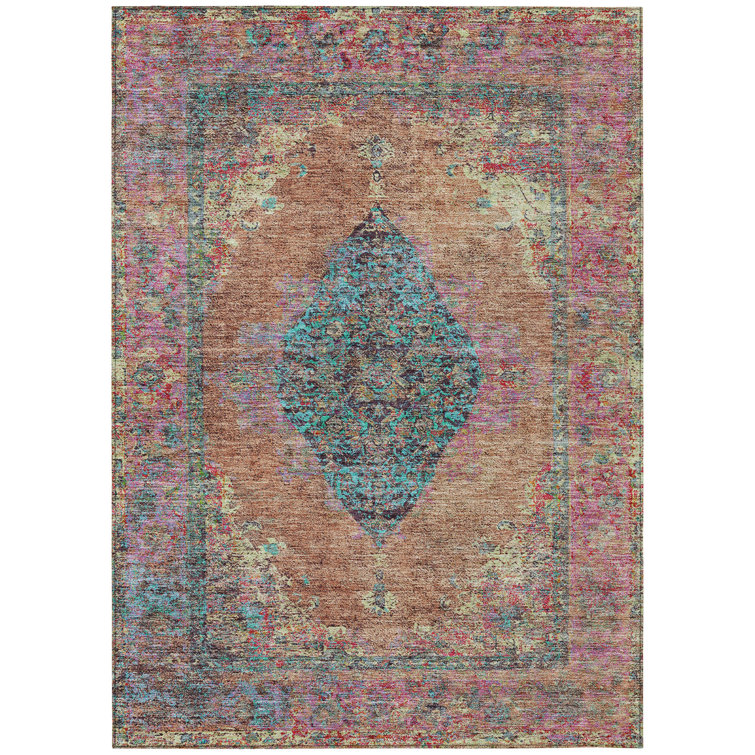 Machine Washable Indoor/Outdoor Xhevrie Orange Rug