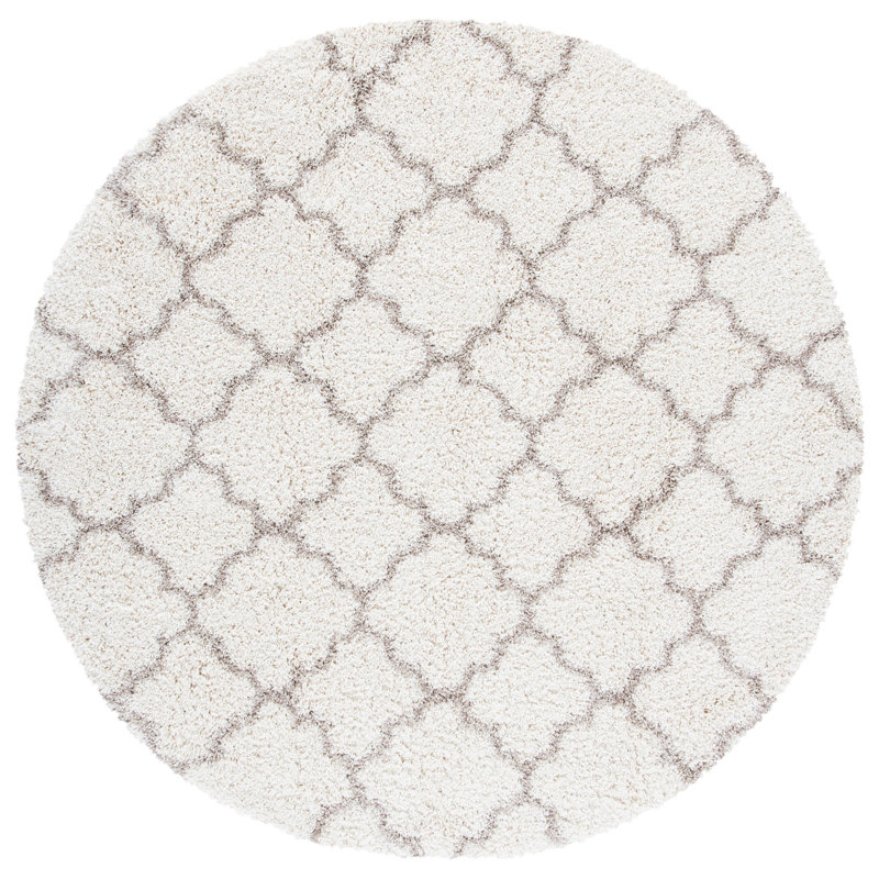 Tapis à motif géométrique Bonaire, Rond 7 pi, Ivoire / gris clair