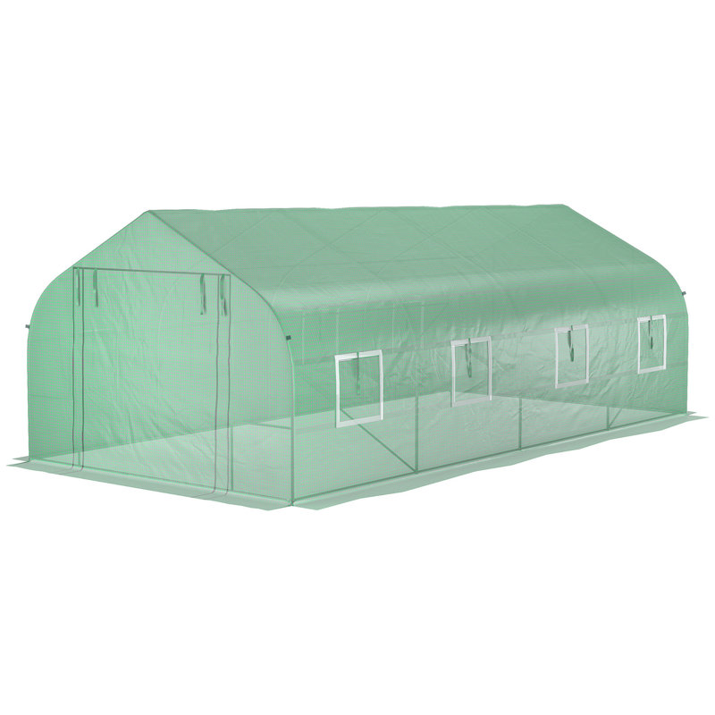 Outsunny Walk-In Tunnel Greenhouse With Zippered Mesh Door And 8 Mesh Windows, 84" H x 240" W x 120" D, Light Green
