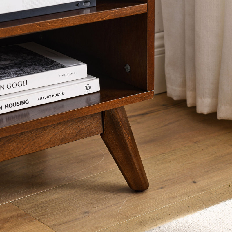 Meuble télé 59 po Mid-Century Rattan Modern, Espresso