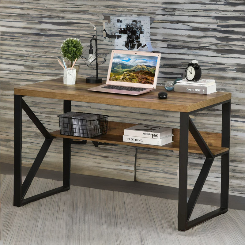 Daucourt 120cm W Rectangle Computer Desk Industrial Rustic Brown Home Office Furniture