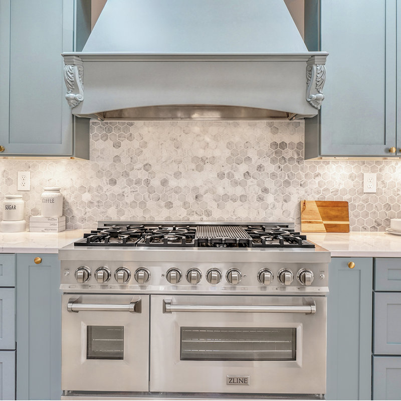 ZLINE 48" Legacy Dual Fuel Range w/ 7 Burner Gas Cooktop and 2 Electric Ovens, Blue Matte Stainless Steel